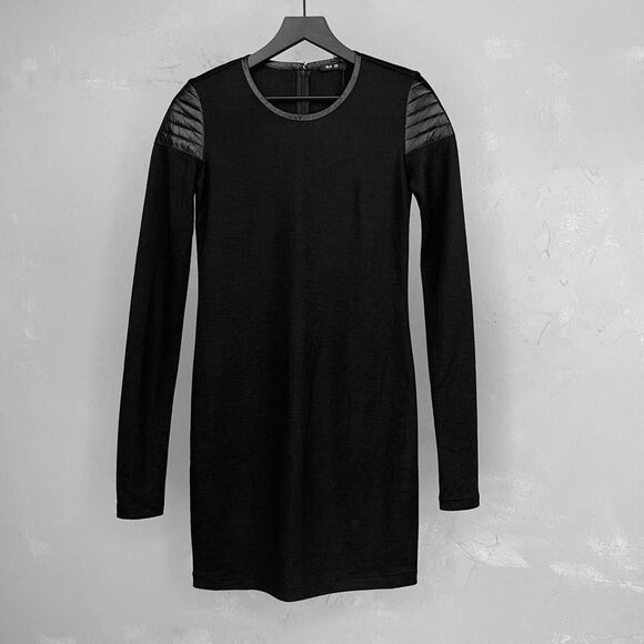 NWT BLK DNM Dress 26 Wool Blend Knit Dress With Leather Details Women's XS NEW - Picture 1 of 5